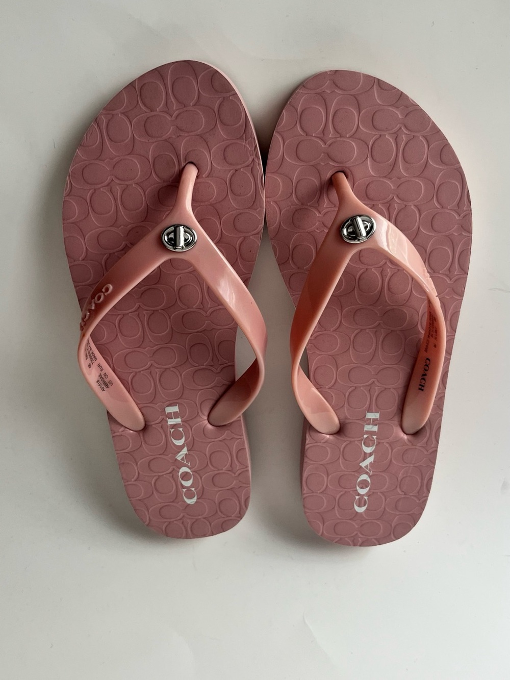 Coach Pink Logo Pattern Rubber Flip Flop Sandals